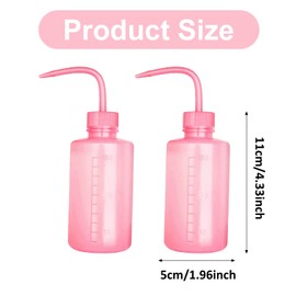 2Pcs Pink Safety Wash Bottle Tattoo Wash Bottles with Scale Labels Plastic Lab Squeeze Bottle,No Spill Bend Mouth Watering Cans Scale Labels Safety Wash Bottle Plastic Squeeze Bottles for Lab
