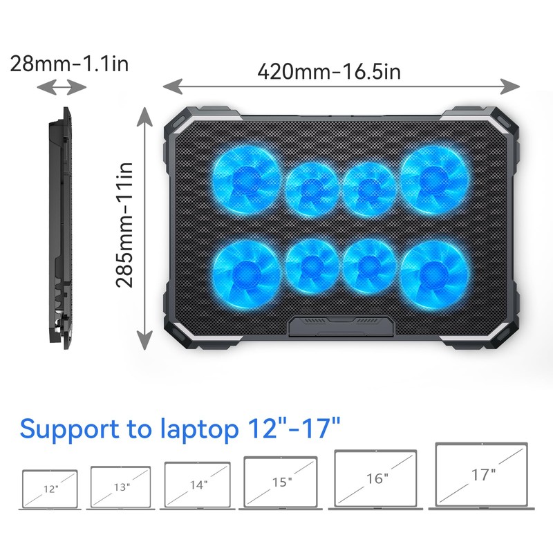 ICE COOREL Laptop Cooling Pad with 8 Cooling Fans, Cooling