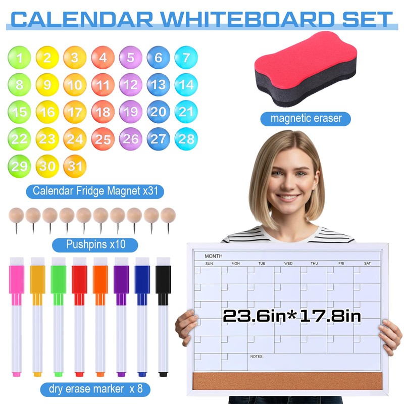 Lincia 41 Pcs Dry Erase Calendar Whiteboard for Wall, 23.6"