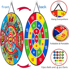 Children's dartboard, indoor, outdoor for throwing game, ball game, 66 cm with 12 balls and 6 darts, superhero birthday decoration, party bag, children's birthday, advent calendar gifts for children