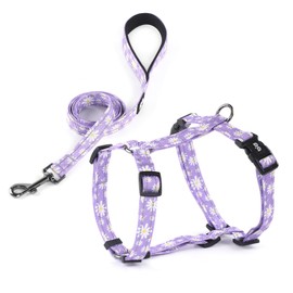 Dog Harness Leash Set, No Pull Adjustable Halter Cute Comfort Padded Handle for Medium Sized Large Small Dogs Walking Training Running with Reflective（Small,Purple）