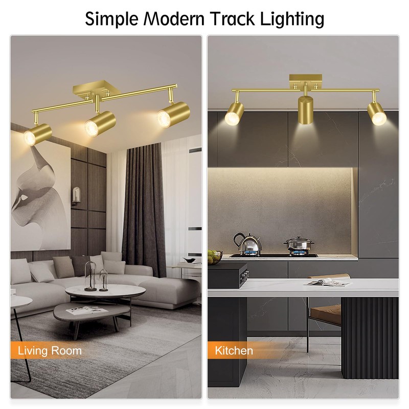 BoostArea 3 Light Track Lighting Fixtures Ceiling, Gold Kitchen Lighting