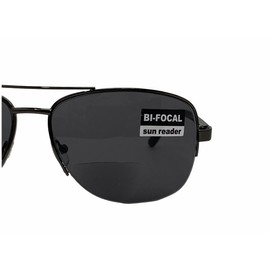 square aviator BIFOCAL READING SUNGLASSES gunmetal frame dark gray lens 100% MAX UV400 power +2.50