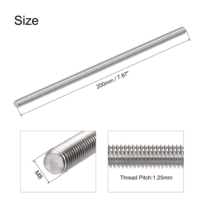 sourcing map M8 x 200mm Fully Threaded Rod 304 Stainless