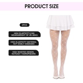 XdealCozyxc 2 Pcs White Tights for Women, Love Heart Valentine's Pattern White Lace Tights, Ladies Fashion White Fishnet Tights