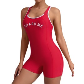 GUARD ME Women Swimming Guard Boyleg One Piece Swimsuit Competitive Pro Bathing Suit Red