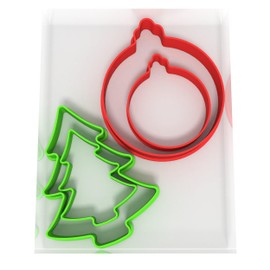Just Cutters Christmas Cookie Cutters Bauble Tree | Set of 4 Plastic Cutters for Baking, Fondant, Clay, Pastry, Icing, Jewellery (5CM + 8CM)