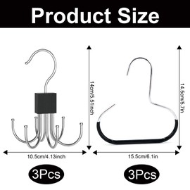 6 Pcs Belt Hanger, Scarf Hanger for Clothes Space Savers Storage Solutions with 8 Hooks, Non-Slip Ties Hanging Hook in Two Styles for Belts, Ties, Bags, Scarves, Hats (Black)