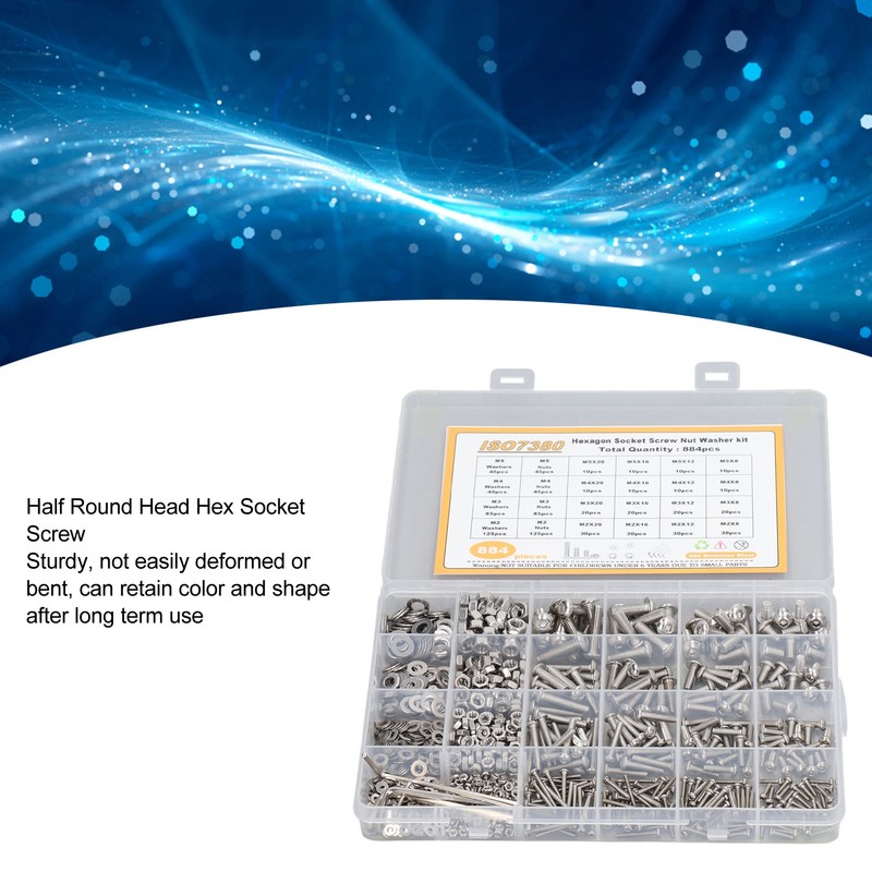 884 Pcs Screw Nut Washer Wrench Kit M2 M3 M4