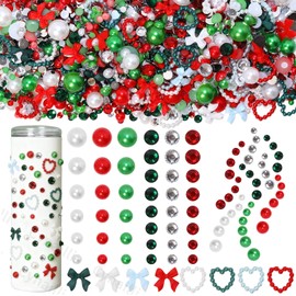 Christmas Mix Pearls and Rhinestones Bedazzling for Crafts, Red Green Christmas Flatback Pearls Bedazzled Gems for Nail DIY Face Eyes Makeup Tumblers Bottles Crafting