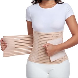 Carpeta abdominal posparto y poscirugía. Banda de vientre posparto para recuperación después de la cesárea, nacimiento natural, histerectomía, cinturón de hernia (beige, L)