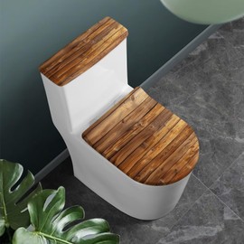 KUIFORTI Brown Wooden Toilet Cover Lid Set 2 Pack Toilet Tank Cover Washable Bathroom Accessory Set Fits Most Round,Elongated and Oblong Lids