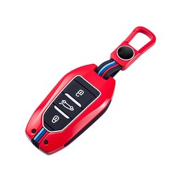 ISDORE Zinc Alloy Key Fob Cover Compatible with Peugeot 308 408 508 2008 3008 5008 - Lightweight, Unbreakable Key Fob Holder (Red)