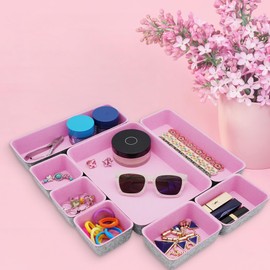 Welaxy desk drawer organizers tray dividers felt storage box bin for office suppliers makeup crafts pens decluttering 8-piece back to school solution (Light pink)