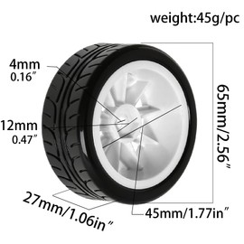 STMU 2.56" RC On-Road Tires & Wheel Set Rubber Tires with Plastic Rims 12mm Hex Compatible with 1/10 Scale Touring Cars HSP Tamiya Kyosho Traxxas Sakura WLtoys (Wite)