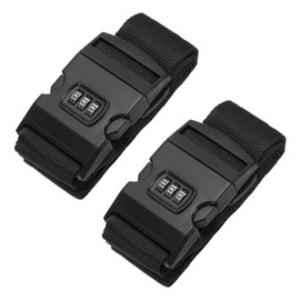 PATIKIL Luggage Straps, 2 Pack Suitcase Straps Adjustable Luggage Belts Strap with Combination Lock TSA Approved for Luggage Suitcases Travel, Black