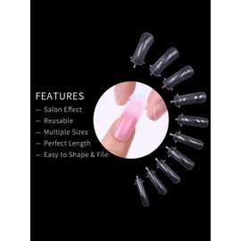EBANKU 100PCS Nail Dual Forms Tips with 75ml Slip Solution, Full Cover Gel Nail Extension Mold Tips & 1Pcs Poly gel Nails Brush & 5Pcs Dual Form Clip