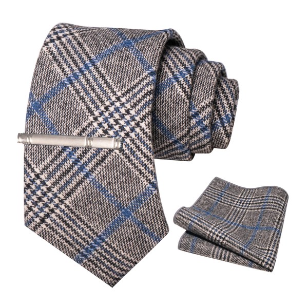 JEMYGINS Cashmere Wool Tie and Pocket Square Tie Clip Sets