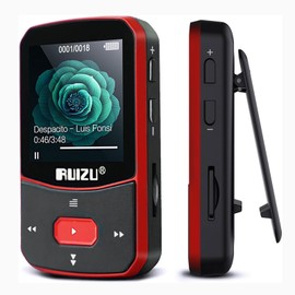 RUIZU 64GB Clip MP3 Player with Bluetooth 5.3, Portable Music Player with Voice Recorder for Sports Running, FM Radio, Pedometer, A-B Repeat, Audio Shuffle Playback, Support 128GB Micro SD Card, Red