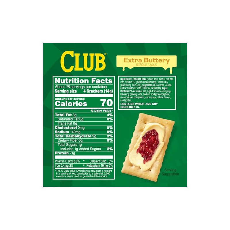 Club Crackers, Lunch Snacks, Snack Crackers, Extra Buttery, 13.7oz Box