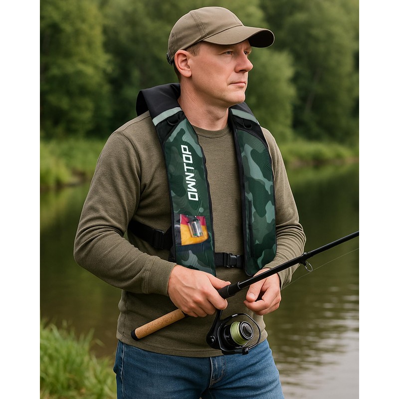 Owntop Life Jacket Self Inflating Shoulder Vest with Pockets (Black