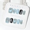 30Pcs Blue Butterfly Press on Nails Short Square Fake Nails