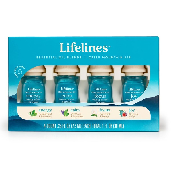 Lifelines "Crisp Mountain Air" Essential Oil Blend 4-Pack, Peppermint & Rosemary Oils for Diffuser, 100% Pure Essential Oils & Sustainably Sourced Botanicals, All Natural, 7.5 ML Bottles
