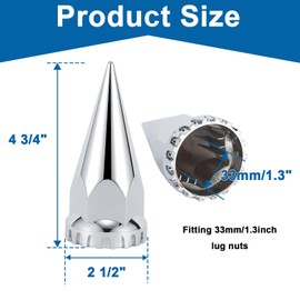 Yorovent 33mm x 4 3/4" Spike Lug Nut Covers,Push-On Nut Cover Caps Abs Plastic with Chrome Complete,Axle Cover Kits Anti-Rust and Weather-Resistant for Semi Trucks Trailers (20 Pack)