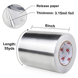 BOMEI PACK Aluminum Foil Tape,Heavy Duty Metal Duct Tape,High Temperature Silver Tape,Perfect for Sealing & Patching,HVAC,Air Ducts,Insulation and Metal Repair (6 Inch x 55 Yards)