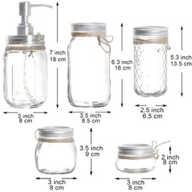 Youngever 6 Pack Glass Bathroom Accessories Set, Clear Mason Jar Bathroom Accessories, Apothecary Jars, Toothbrush Holder, Lotion Soap Pump Dispenser
