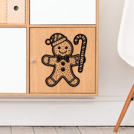 Large 210mm 'Gingerbread Man with Candy Cane' Transparent/Clear Sticker Decal for Windows/Cars/Walls (DC00135622)