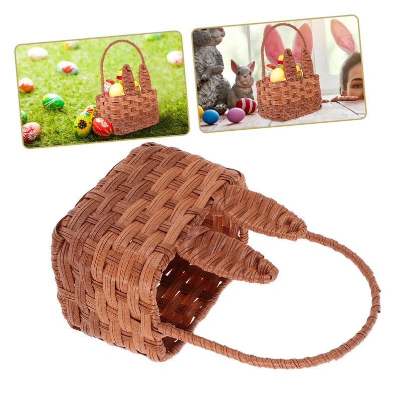 LABRIMP Cute Rabbit Ears Easter Egg Basket Lightweight Woven Storage