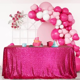 PartyDelight Hot Pink Sequin Tablecloth 60x102 Inch Rectangle Tablecloth Glitter Tablecloth for Party Baby Shower Christmas Decorations