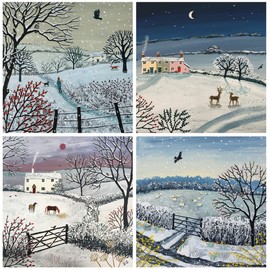 Charity Christmas Cards Pack of 24. Each Christmas Card multipack has 4 different Winter Wonderland theme designs. Ecofriendly and UK made. Verse Inside. Large 150 x 150mm card size.