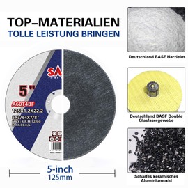 SALI 10 Pack Cut Off Wheels 125mm（5"）General Purpose Metal Cutting Wheel for Angle Grinders and Die Grinders- Cutting Disc Aggressive Cutting 125 x 1.2 x 22.2mm Operating Up to 12220 RPM and 80 M/S