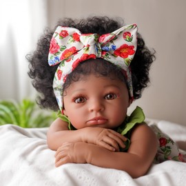 BABESIDE 20-Inch Reborn Baby Dolls Black – Lifelike African American Girl Doll with Curly Hair – Newborn Real Life Baby Dolls - Reborn Doll with Floral Outfit Clothes and Toy Gift for Kids Age 3+