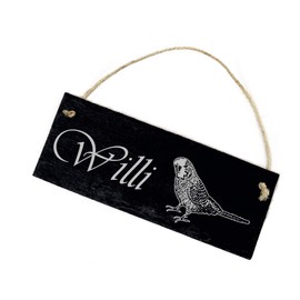 Budgies Sign, Slate Plaque with Engraving, Name Plate, Desired Name, Decorative Sign, 22 x 8 cm