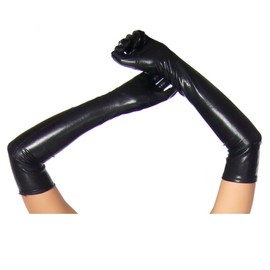 krautwear® Women's Long Shiny Wet-Look Leather-Look Gloves, Evening Gloves Approx. 53 cm Long - Black