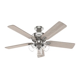 Hunter 52 in Rosner Ceiling Fan Pull Chain 3 Lights Traditional Transitional - Brushed Nickel - Light Gray Oak