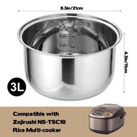 304 Stainless Steel Inner Pot 3.17 QT Rice Cooker Inner Pot Compatible with Zojirushi NS-TSC10 Rice Multi-cooker (5.5 Cups) Rice Cooker Inner Pot Replacement for Kitchen Pressure Cooker Rice Maker