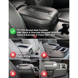 KBH Center Console Armrest Cover Pad for GMC Sierra & Chevy Silverado 2019-2025, Yukon & Tahoe & Suburban 2021-2025, Bucket Seat Console, Middle-Cut, Vinyl Leather, Black