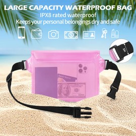 jealkip Waterproof Pouch with Adjustable Waist Strap, Waterproof Dry Bag, Keeps Cell Phones and Valuables Safe and Dry, Perfect for Kayaking, Beach, Camping and Swimming (Pink)