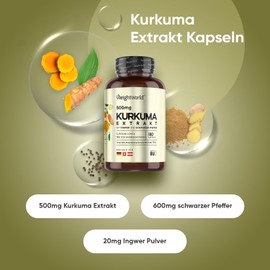 Turmeric Extract Capsules - 500 mg Curcuma Extract - 180 Pieces for 6 Months - Curcumin with 20 mg Ginger & 600 mg Black Pepper - 1 Capsule Daily - Curcumin - WeightWorld