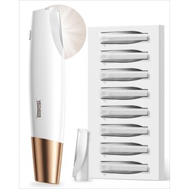 Yecheer Dermaplane Razor for Women Face: Sonic Dermaplaning Tool for Smooth Skin - Professional Peach Fuzz Remover w/LED Light&8 Refill Blades - Non-Irritating Electric Facial Hair Removal (White)