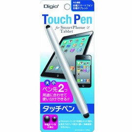 Digio2 ECTP-02SL Twin Head Stylus Pen with 2 Interchangeable Tips, Silver