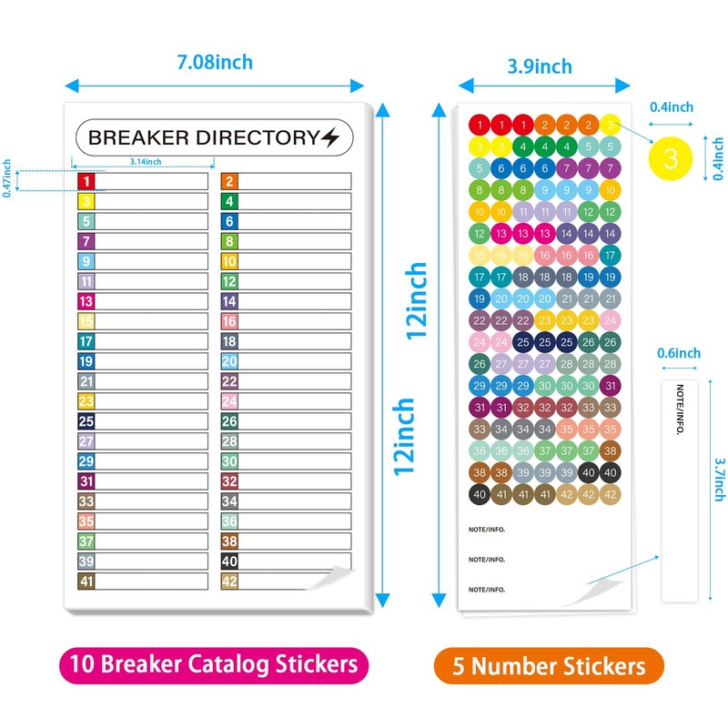 16 Sheets Breaker Panel Labels, Electrical Box Sticker Numbers Breaker