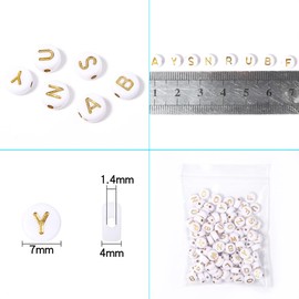 Pack of 100 Letter Beads, Mini Beads for Crafts, Craft Beads with Hole, Threading Letters for Bracelets, Hairband, Jewellery, Acrylic Beads Set, Craft Set (White with Gold Letters)