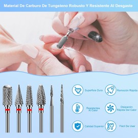 CGBE Brocas Para Uñas: Drill Para Uñas Profesional Accesorios, 6 Brocas De Carburo De Tungsteno Para Uñas, Eliminan Acrílico O Gel Duro De Poligel, Broca Profesional Para Uñas De 3/32"-bien