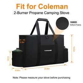 Yorkenbe Camp Stove Carry Bag, Camping Stove Carrying Case for Coleman 2-Burner, 1680D Stove Storage bag, with Double Zipper, 2 Adjustful Side Pockets, Fits Grills/Stoves up to 23.6 x 14.5 x 5.5Inches