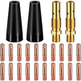 Therwen 24 Pcs Flux Core Gasless Nozzle Tips Kit Kp1939-1 Flux Core Welder Contact Tips Gasless Nozzle Gas Diffusers for Welder Gun (0.030"(0.8mm) kit)